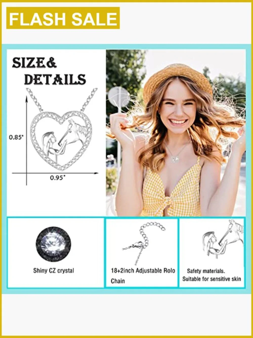 Crystal Horse Heart Pendant Necklace for Girls Birthday Gift